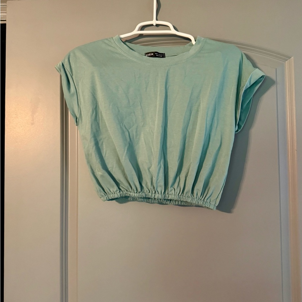 Light Blue Short Sleeve Crop Top